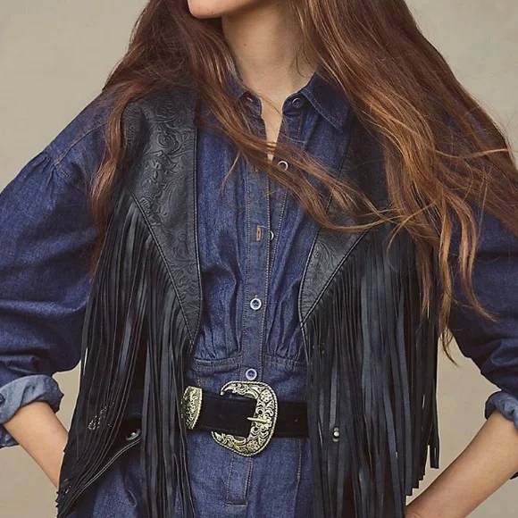 NWT ORNATE FREE PEOPLE GENUINE SUEDE BELT BLACK/GOLD Sz S/M - Picture 7 of 7